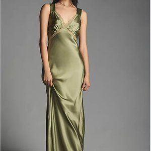Reformation Chania Silk Dress in Artichoke